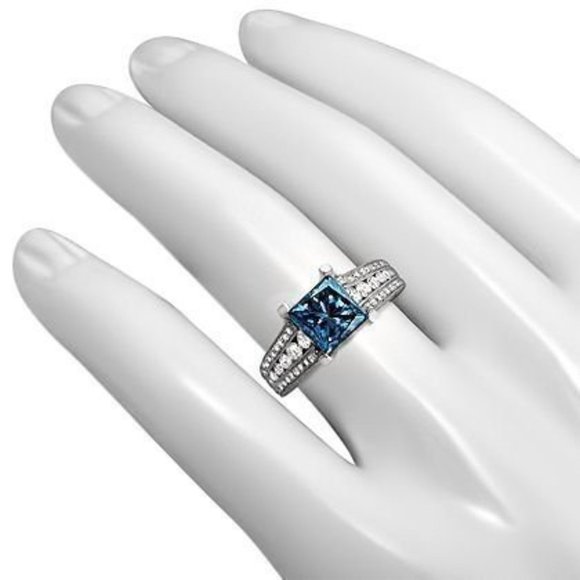 ⚡ Beauty Pure Blue Zircon Princess Cut Three Layer Cubic Rings Women, PD638 - Picture 4 of 5